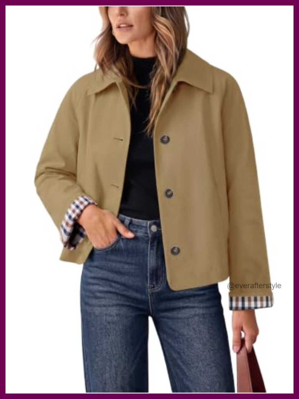 Cropped Trench Coat Oversized Lightweight Button Front Casual Jacket